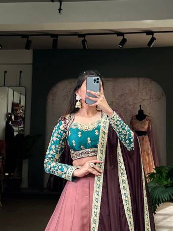 LNB 1425 PEACH DESIGNER SILK LEHENGA CHOLI WHOLESALER IN INDIA